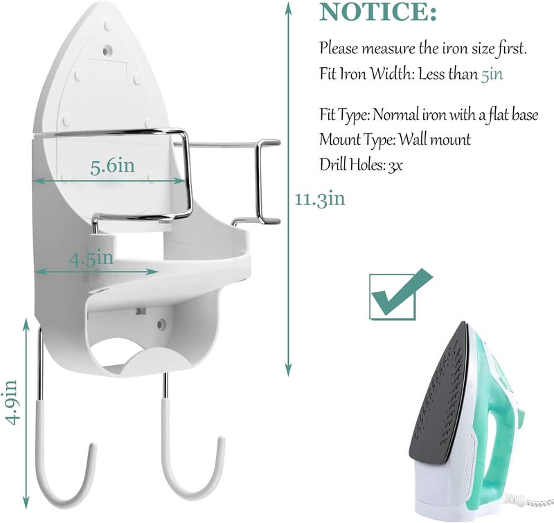 DOUBLE 2 C Wall Mount Iron Board Hanger and Ironing Board Storage Organizer Shelf With Removable Hooks for Household Bathroom Laundry Room (White) - Image 2